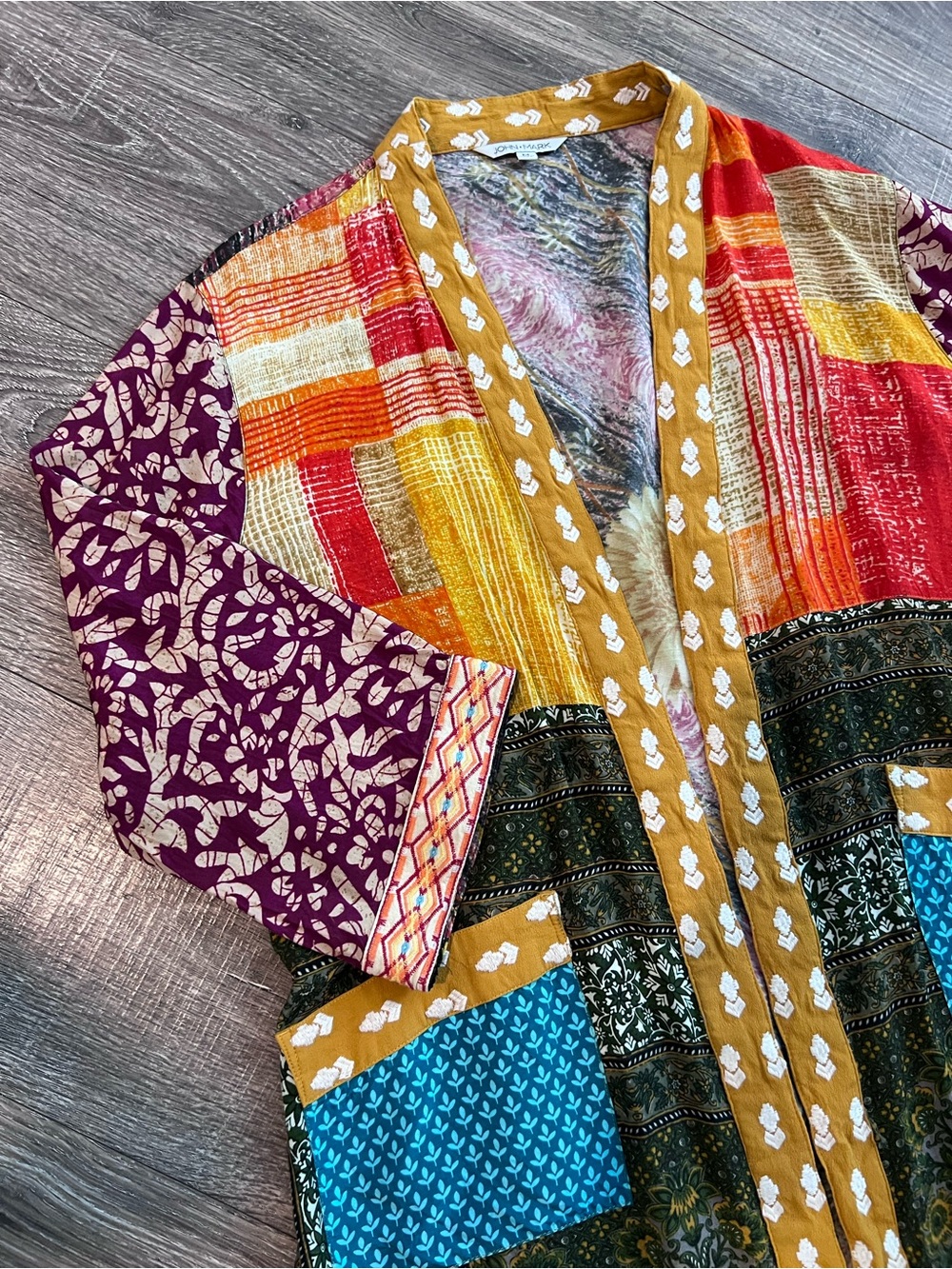 John Mark Multicolor Patchwork Boho Open Front Lightweight Kimono/Jacket Size M